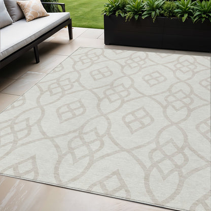 Tabselect Home Line 5' X 8' Ivory And Gray Trellis Washable Indoor Outdoor Area Rug