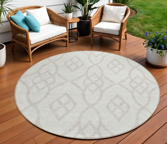 Tabselect Home Line 8' Ivory And Gray Round Trellis Washable Indoor Outdoor Area Rug