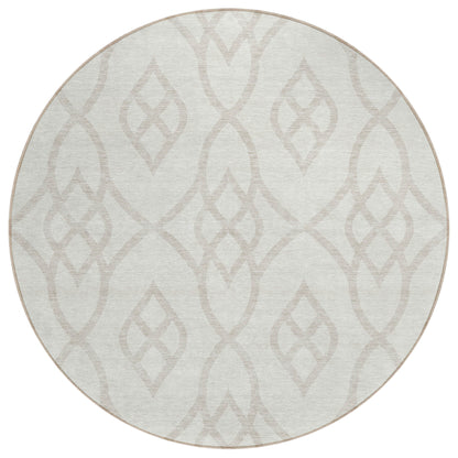 Tabselect Home Line 8' Ivory And Gray Round Trellis Washable Indoor Outdoor Area Rug