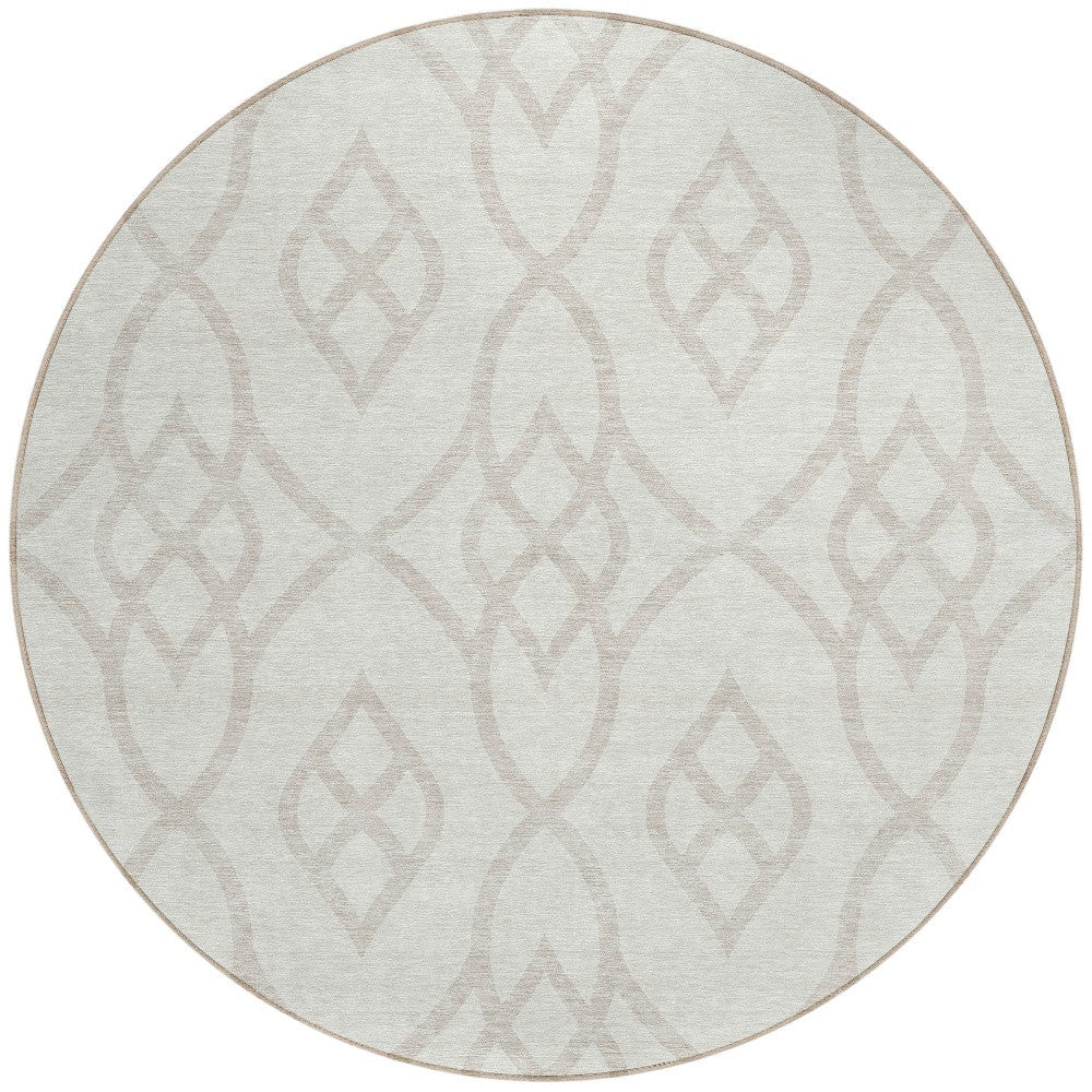 Tabselect Home Line 8' Ivory And Gray Round Trellis Washable Indoor Outdoor Area Rug