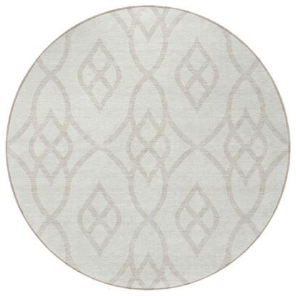 Tabselect Home Line 8' Ivory And Gray Round Trellis Washable Indoor Outdoor Area Rug