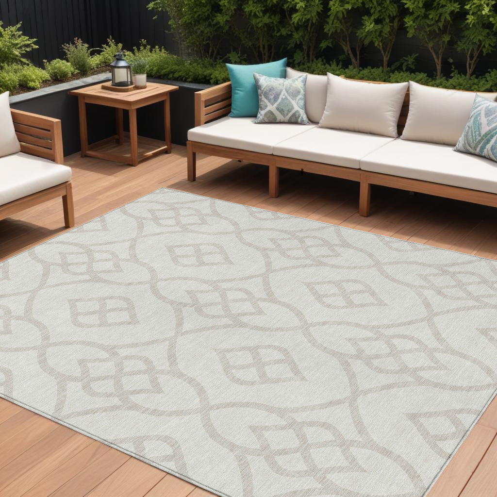 Tabselect Home Line 8' X 10' Ivory And Gray Trellis Washable Indoor Outdoor Area Rug
