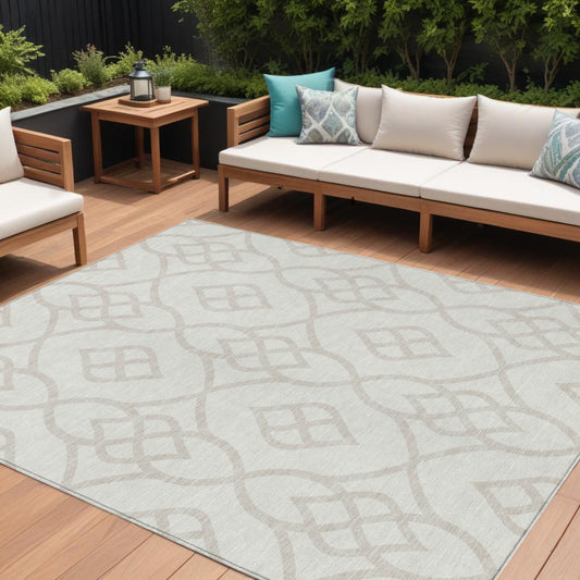 Tabselect Home Line 8' X 10' Ivory And Gray Trellis Washable Indoor Outdoor Area Rug