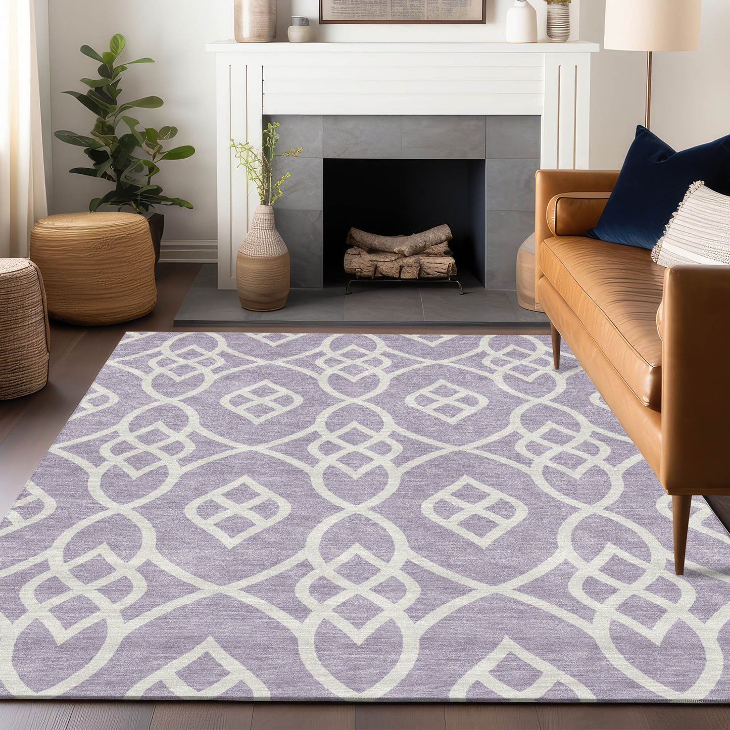 Tabselect Home Line 5' X 8' Lavender And Ivory Trellis Washable Indoor Outdoor Area Rug