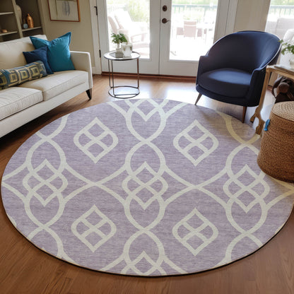 Tabselect Home Line 8' Lavender And Ivory Round Trellis Washable Indoor Outdoor Area Rug