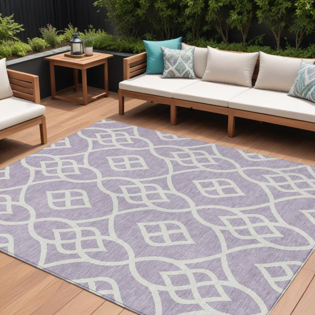 Tabselect Home Line 8' X 10' Lavender And Ivory Trellis Washable Indoor Outdoor Area Rug