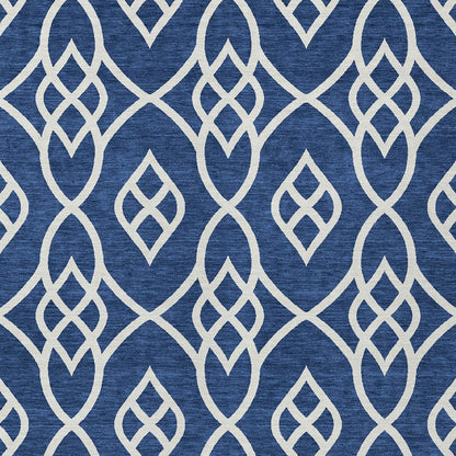 Tabselect Home Line 5' X 8' Navy Blue And Ivory Trellis Washable Indoor Outdoor Area Rug