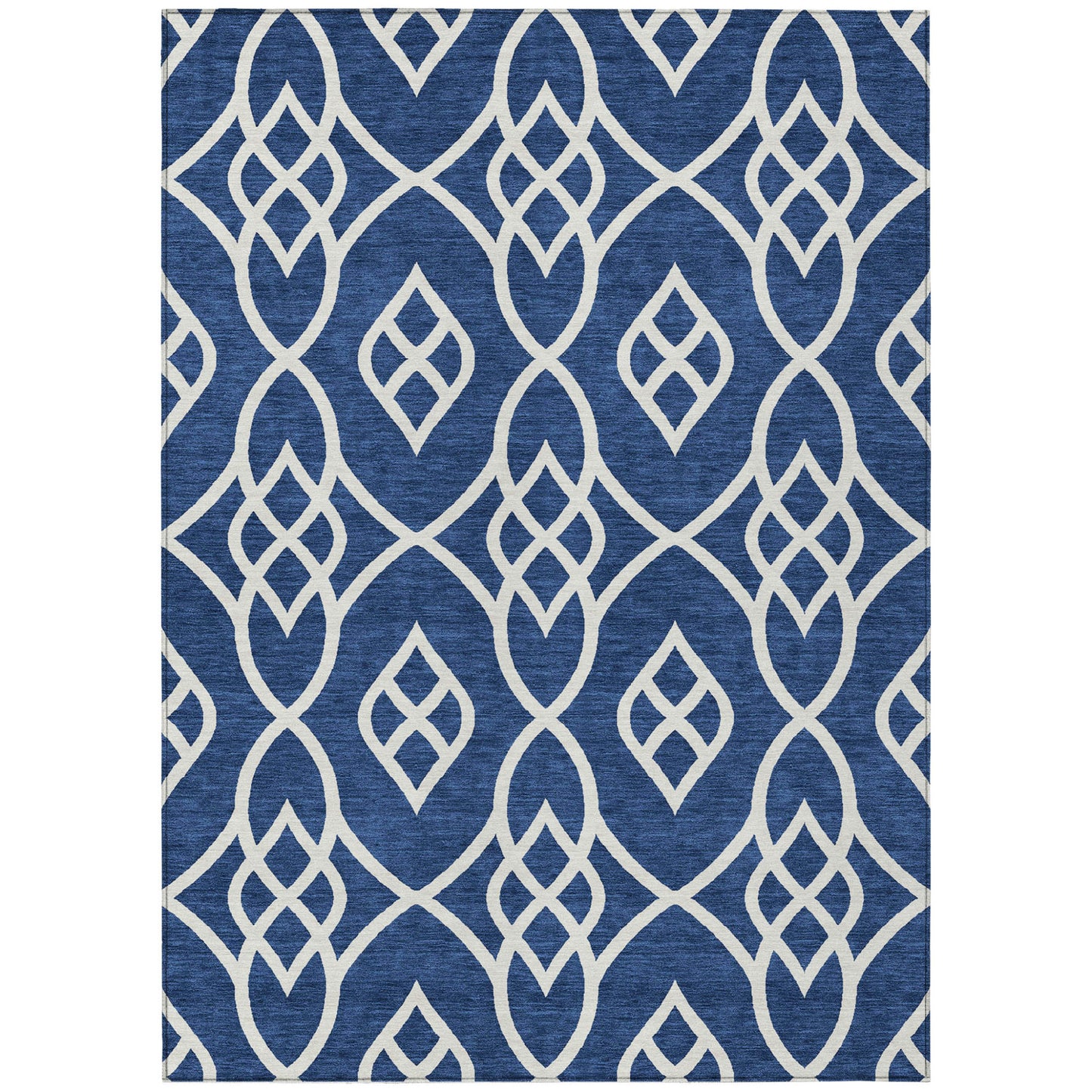 Tabselect Home Line 5' X 8' Navy Blue And Ivory Trellis Washable Indoor Outdoor Area Rug