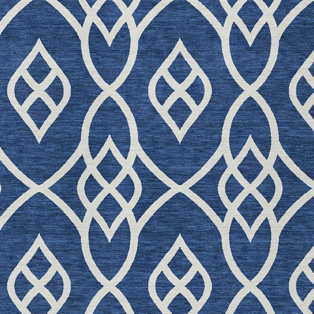 Tabselect Home Line 5' X 8' Navy Blue And Ivory Trellis Washable Indoor Outdoor Area Rug