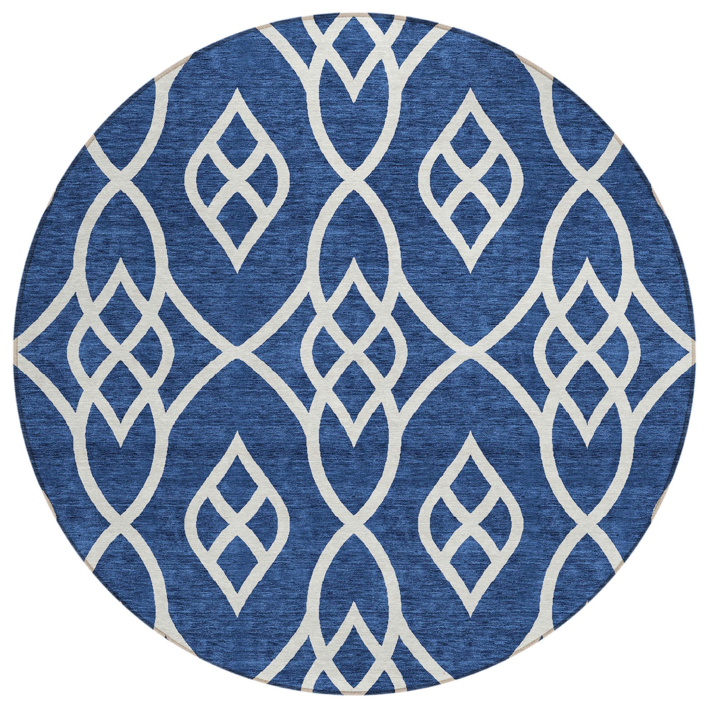 Tabselect Home Line 8' Navy Blue And Ivory Round Trellis Washable Indoor Outdoor Area Rug