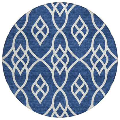 Tabselect Home Line 8' Navy Blue And Ivory Round Trellis Washable Indoor Outdoor Area Rug