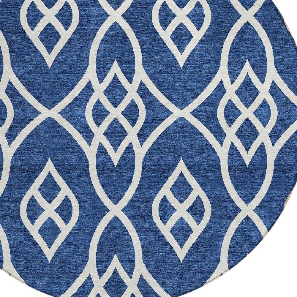Tabselect Home Line 8' Navy Blue And Ivory Round Trellis Washable Indoor Outdoor Area Rug