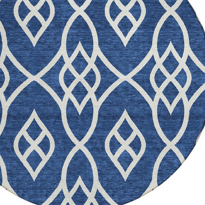 Tabselect Home Line 8' Navy Blue And Ivory Round Trellis Washable Indoor Outdoor Area Rug
