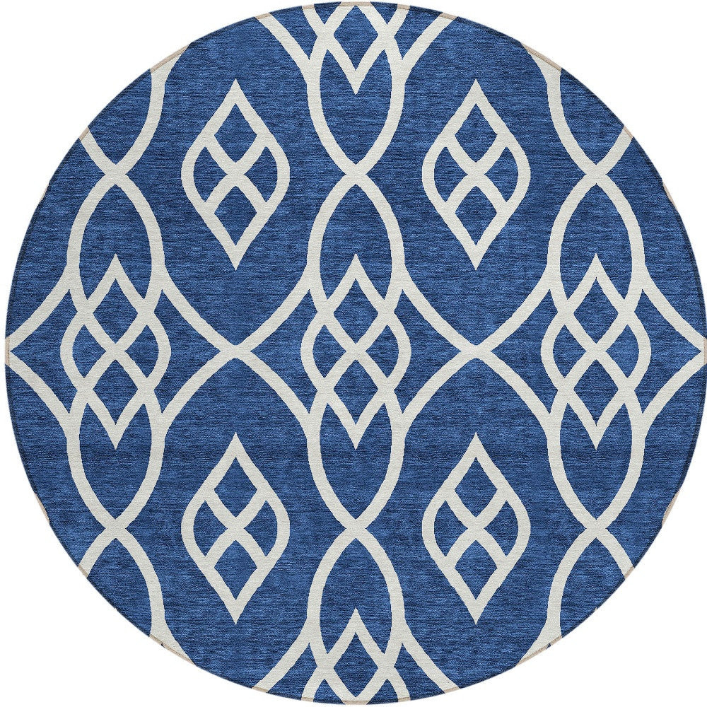 Tabselect Home Line 8' Navy Blue And Ivory Round Trellis Washable Indoor Outdoor Area Rug