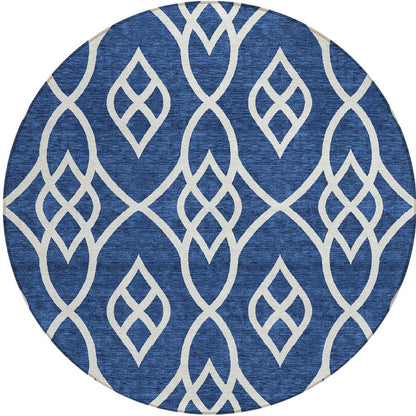 Tabselect Home Line 8' Navy Blue And Ivory Round Trellis Washable Indoor Outdoor Area Rug