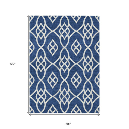Tabselect Home Line 8' X 10' Navy Blue And Ivory Trellis Washable Indoor Outdoor Area Rug