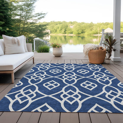 Tabselect Home Line 8' X 10' Navy Blue And Ivory Trellis Washable Indoor Outdoor Area Rug