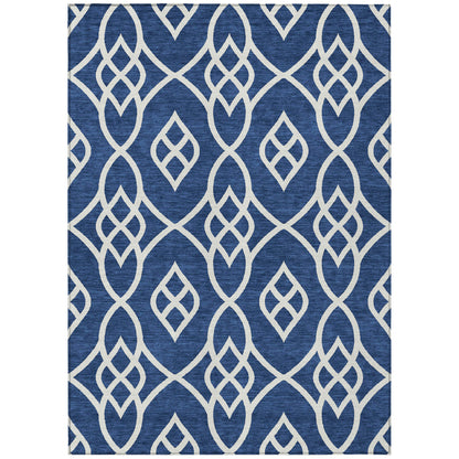 Tabselect Home Line 8' X 10' Navy Blue And Ivory Trellis Washable Indoor Outdoor Area Rug