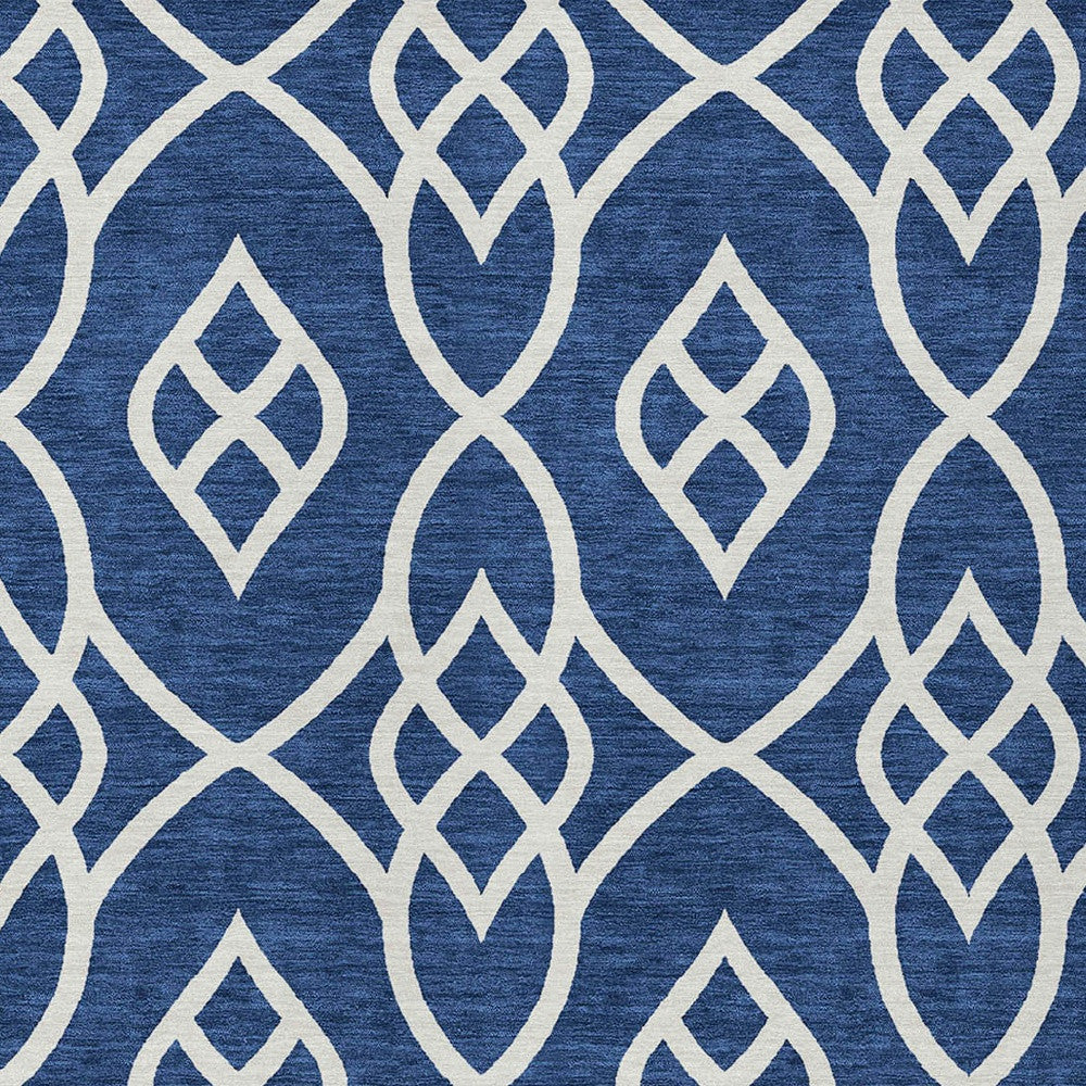Tabselect Home Line 8' X 10' Navy Blue And Ivory Trellis Washable Indoor Outdoor Area Rug