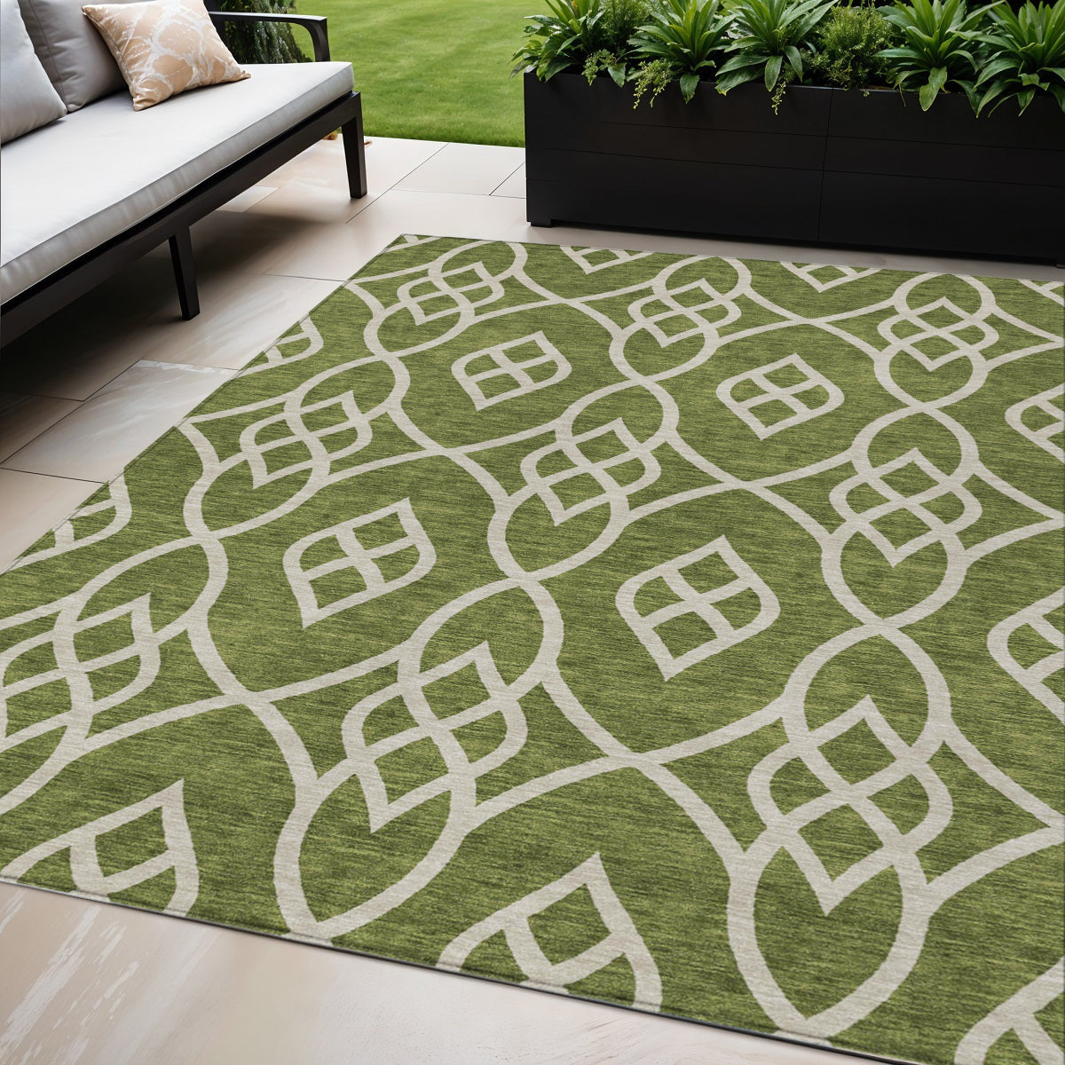 Tabselect Home Line 5' X 8' Olive Green And Ivory Trellis Washable Indoor Outdoor Area Rug