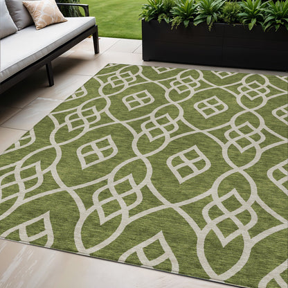 Tabselect Home Line 5' X 8' Olive Green And Ivory Trellis Washable Indoor Outdoor Area Rug