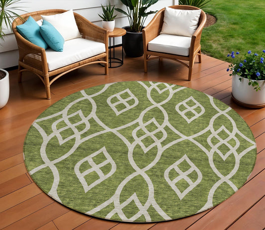 Tabselect Home Line 8' Olive Green And Ivory Round Trellis Washable Indoor Outdoor Area Rug