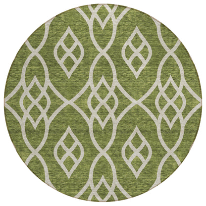 Tabselect Home Line 8' Olive Green And Ivory Round Trellis Washable Indoor Outdoor Area Rug