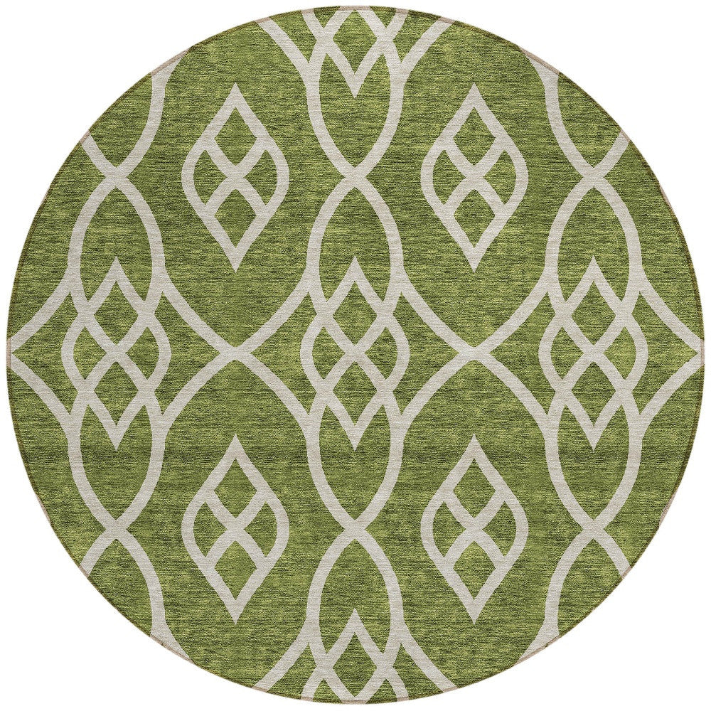 Tabselect Home Line 8' Olive Green And Ivory Round Trellis Washable Indoor Outdoor Area Rug