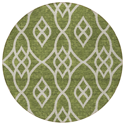 Tabselect Home Line 8' Olive Green And Ivory Round Trellis Washable Indoor Outdoor Area Rug
