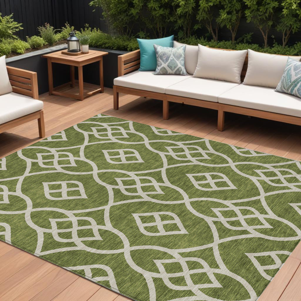 Tabselect Home Line 8' X 10' Olive Green And Ivory Trellis Washable Indoor Outdoor Area Rug