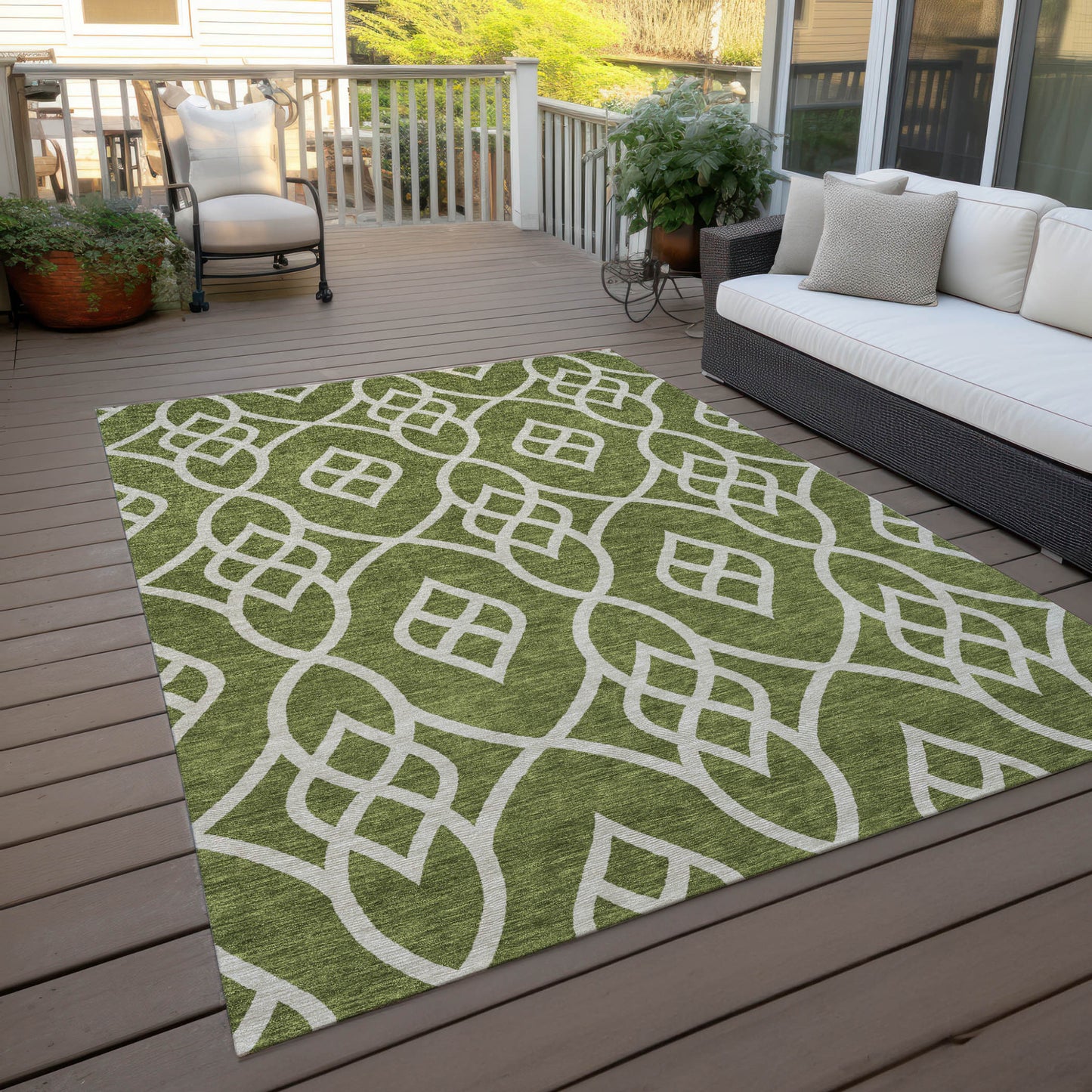 Tabselect Home Line 8' X 10' Olive Green And Ivory Trellis Washable Indoor Outdoor Area Rug