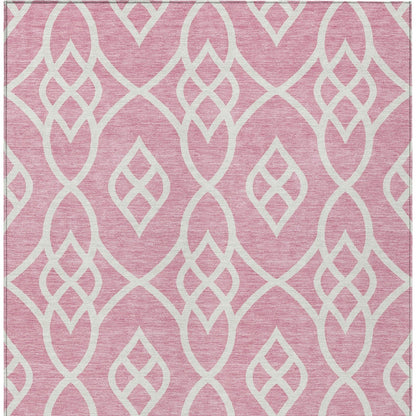 Tabselect Home Line 5' X 8' Pink And Ivory Trellis Washable Indoor Outdoor Area Rug