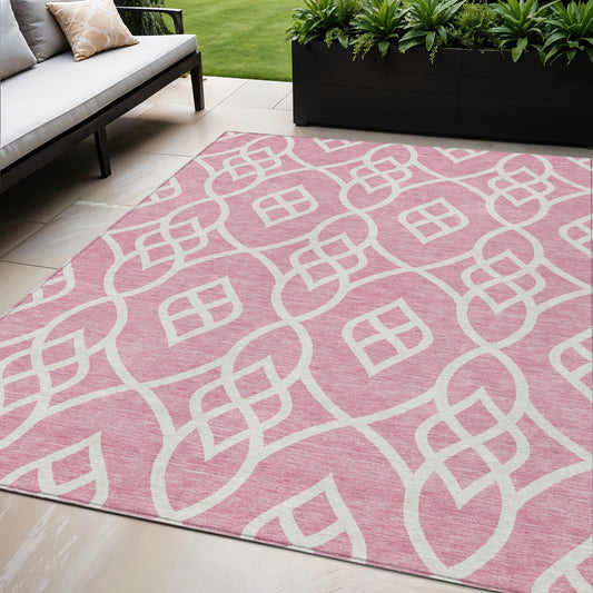 Tabselect Home Line 5' X 8' Pink And Ivory Trellis Washable Indoor Outdoor Area Rug