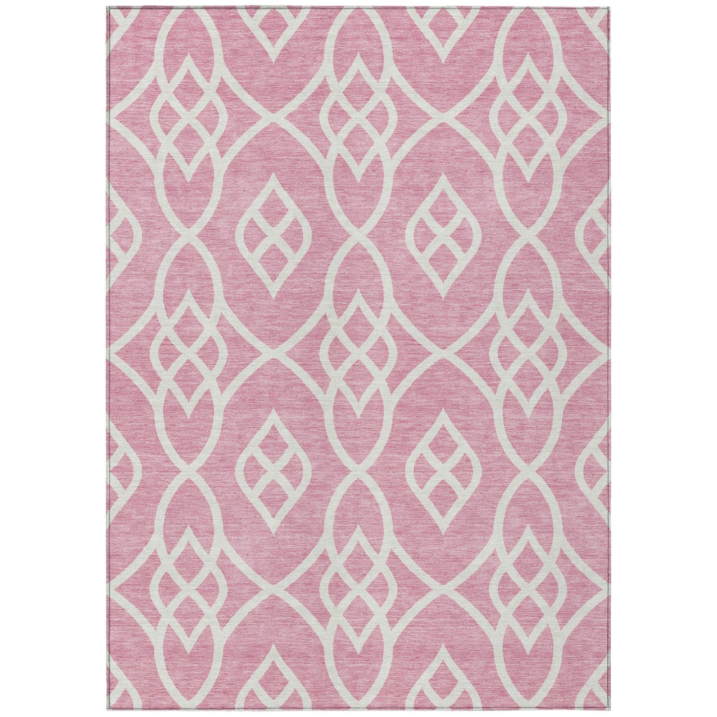 Tabselect Home Line 5' X 8' Pink And Ivory Trellis Washable Indoor Outdoor Area Rug