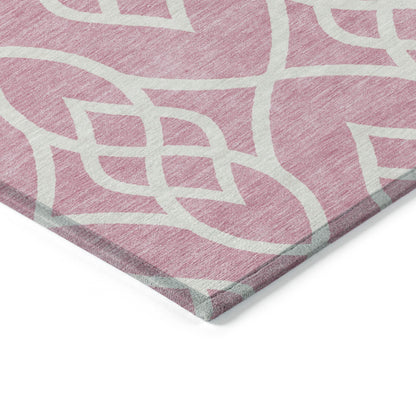Tabselect Home Line 5' X 8' Pink And Ivory Trellis Washable Indoor Outdoor Area Rug