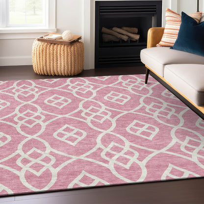 Tabselect Home Line 5' X 8' Pink And Ivory Trellis Washable Indoor Outdoor Area Rug