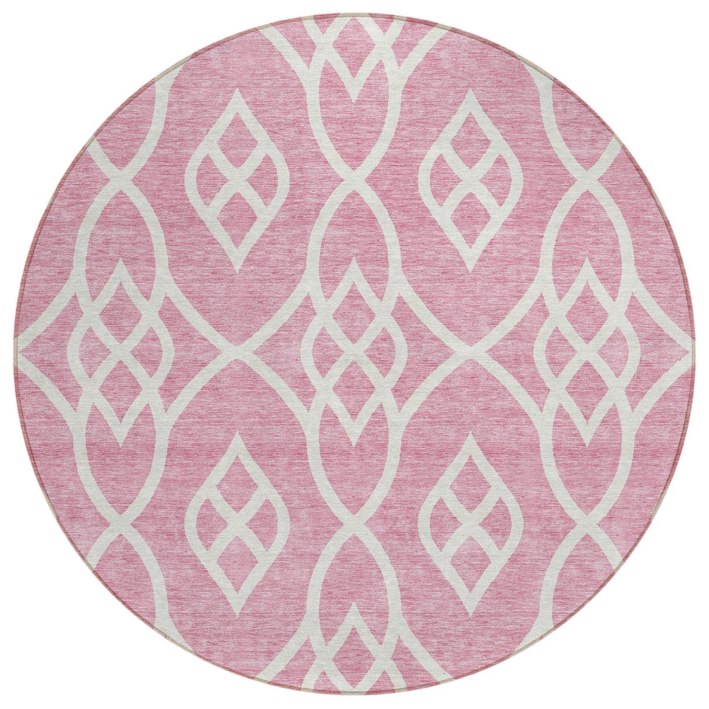 Tabselect Home Line 8' Pink And Ivory Round Trellis Washable Indoor Outdoor Area Rug