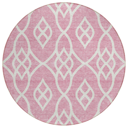 Tabselect Home Line 8' Pink And Ivory Round Trellis Washable Indoor Outdoor Area Rug