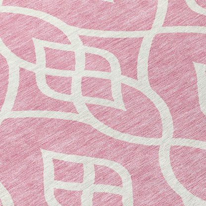 Tabselect Home Line 8' Pink And Ivory Round Trellis Washable Indoor Outdoor Area Rug