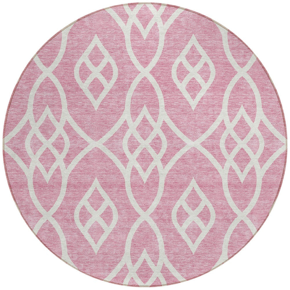 Tabselect Home Line 8' Pink And Ivory Round Trellis Washable Indoor Outdoor Area Rug