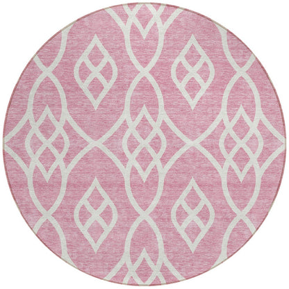 Tabselect Home Line 8' Pink And Ivory Round Trellis Washable Indoor Outdoor Area Rug