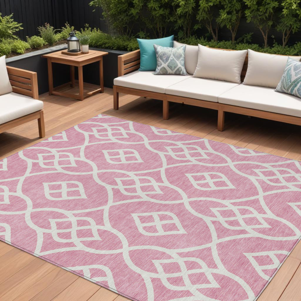 Tabselect Home Line 8' X 10' Pink And Ivory Trellis Washable Indoor Outdoor Area Rug