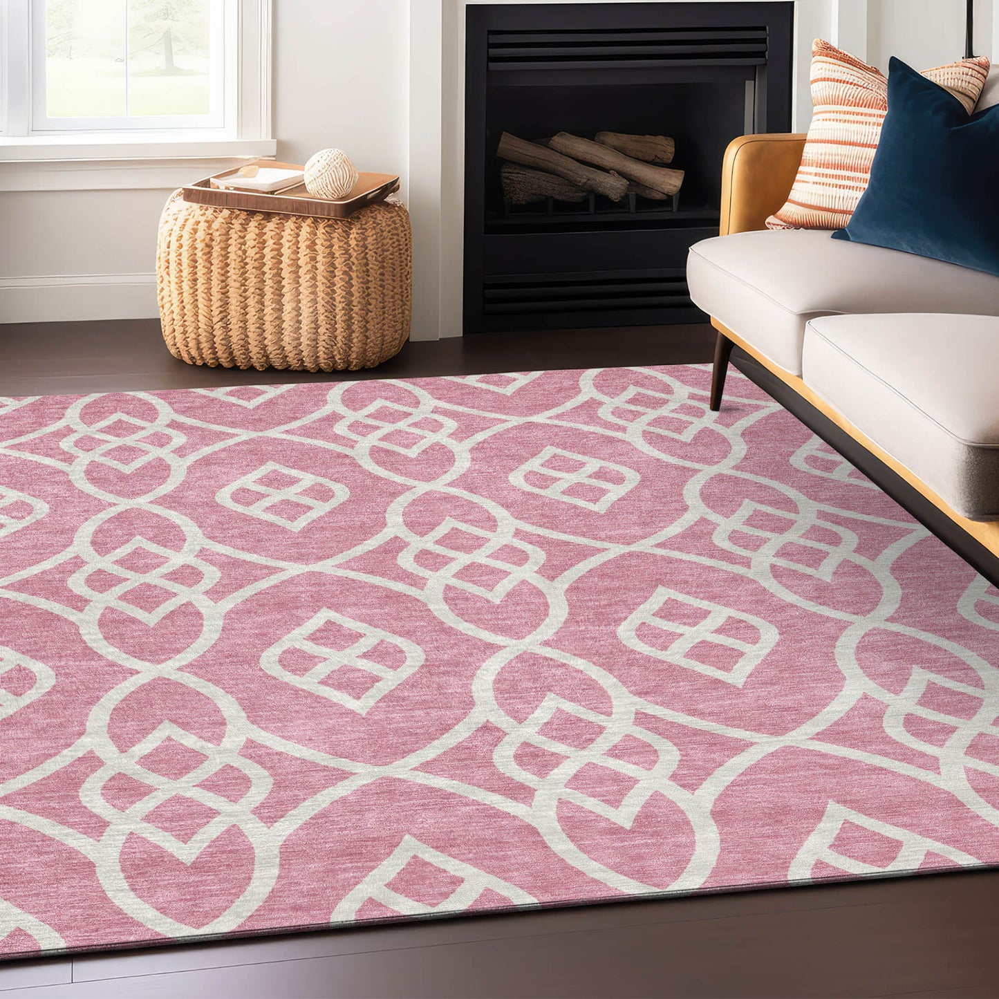 Tabselect Home Line 8' X 10' Pink And Ivory Trellis Washable Indoor Outdoor Area Rug