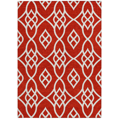 Tabselect Home Line 5' X 8' Red And Ivory Trellis Washable Indoor Outdoor Area Rug