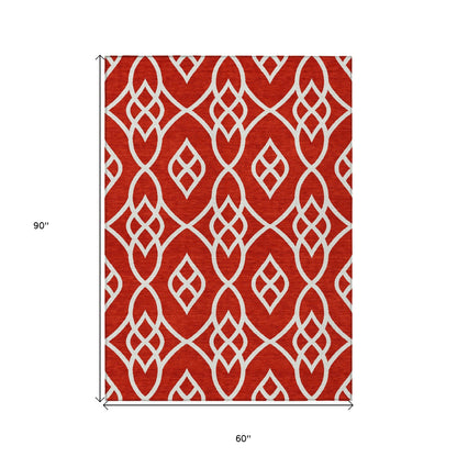 Tabselect Home Line 5' X 8' Red And Ivory Trellis Washable Indoor Outdoor Area Rug