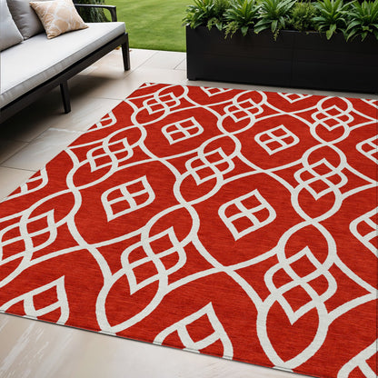 Tabselect Home Line 5' X 8' Red And Ivory Trellis Washable Indoor Outdoor Area Rug