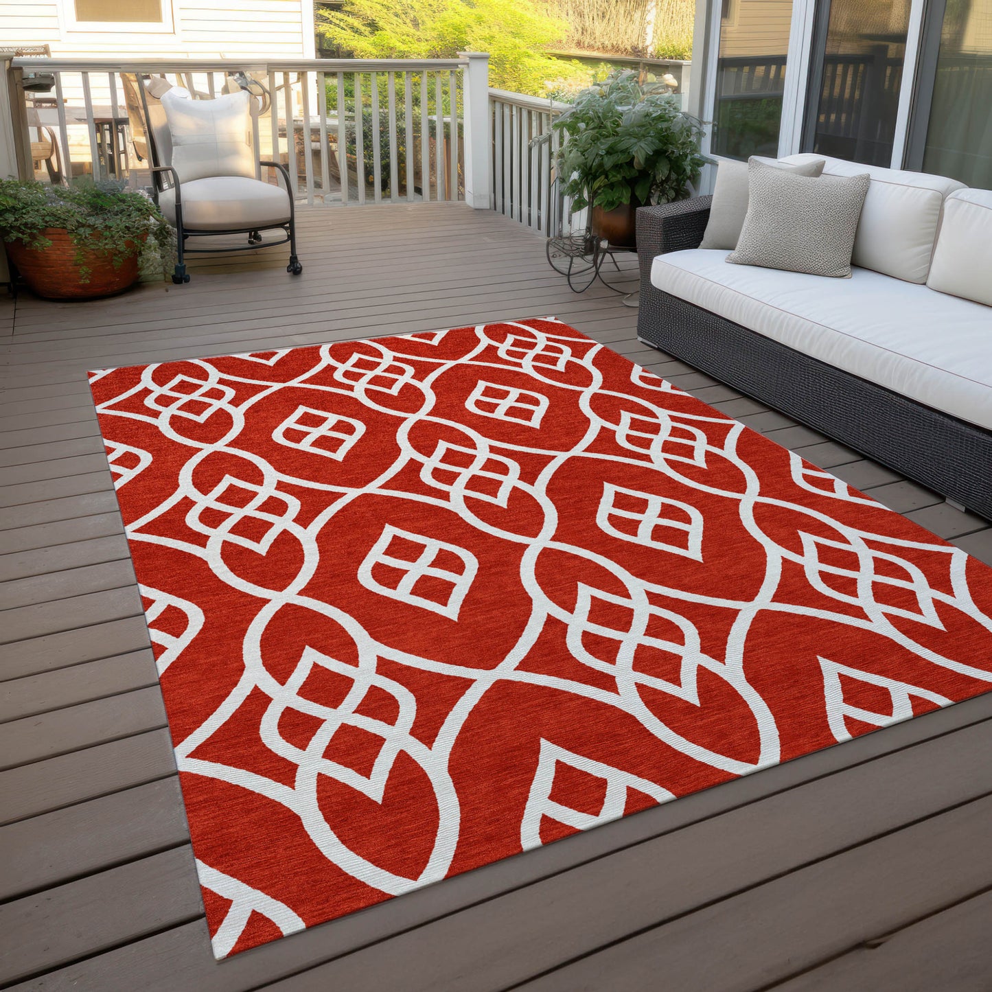 Tabselect Home Line 5' X 8' Red And Ivory Trellis Washable Indoor Outdoor Area Rug