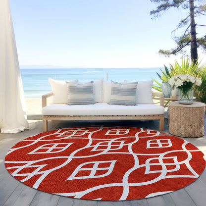 Tabselect Home Line 8' Red And Ivory Round Trellis Washable Indoor Outdoor Area Rug