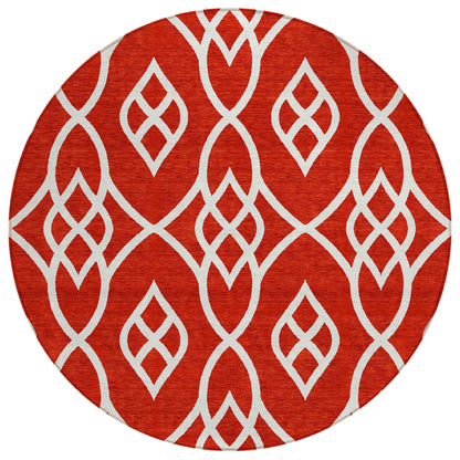 Tabselect Home Line 8' Red And Ivory Round Trellis Washable Indoor Outdoor Area Rug