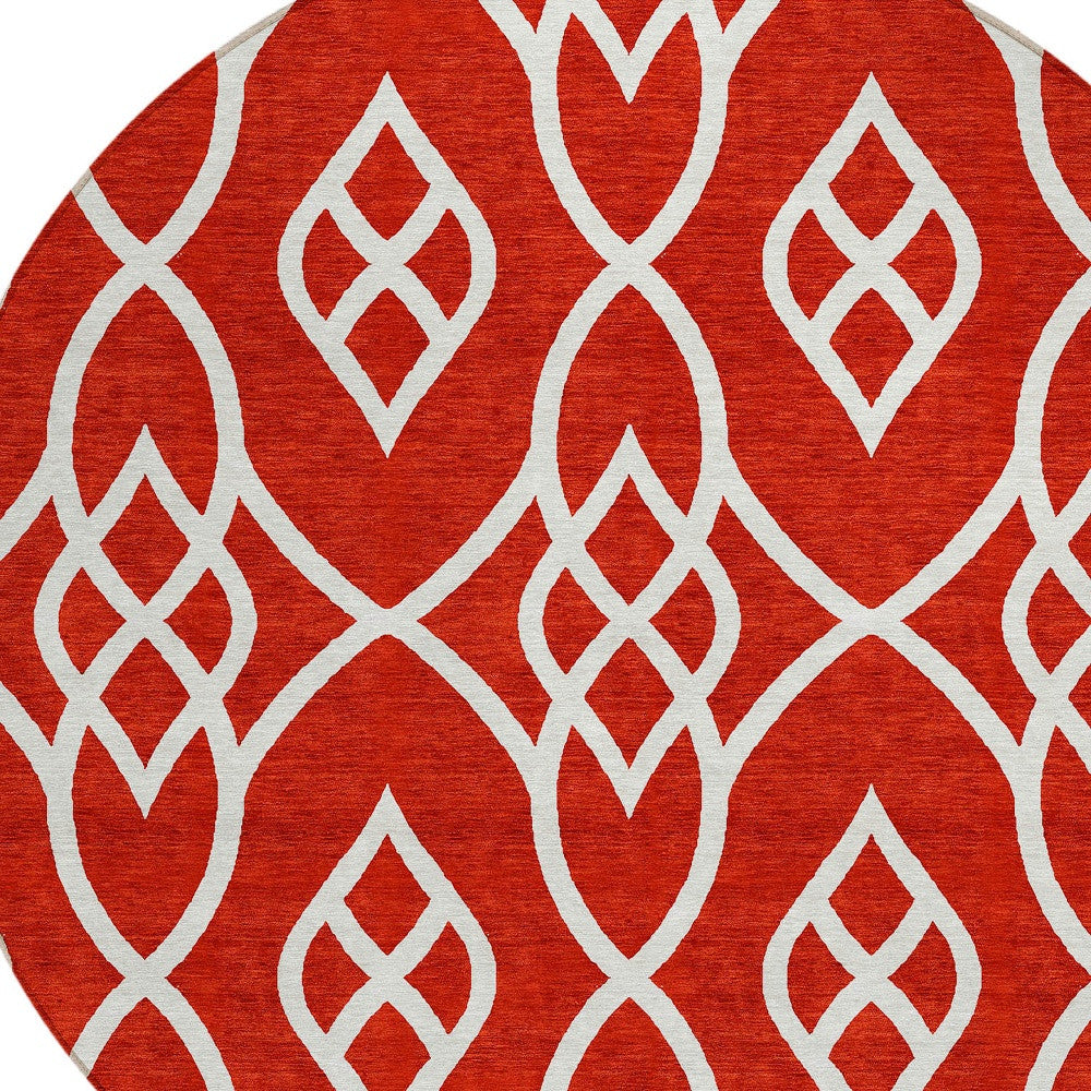 Tabselect Home Line 8' Red And Ivory Round Trellis Washable Indoor Outdoor Area Rug